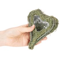 Article Duo de cœurs en herbe naturelle avec revêtement plastique 14 cm