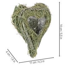Article Duo de cœurs en herbe naturelle avec revêtement plastique 14 cm