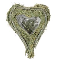 Article Duo de cœurs en herbe naturelle avec revêtement plastique 14 cm