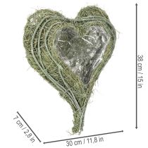 Article Coupe cœur en herbe naturelle avec film plastique, 38 cm, vert