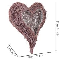 Article Coupe décorative en branches en forme de cœur avec insert en plastique 37 cm, violet