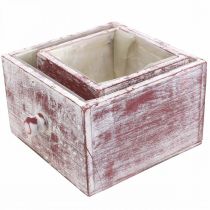 Article Jardinière décorative shabby chic tiroir rouge blanc lot de 2