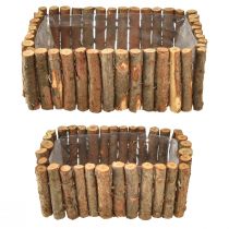 Article Pots rectangulaires en bois naturel avec écorce et doublure transparente – Lot de 2