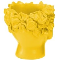 Article Porte-plante décoratif en résine jaune - Buste 13,5×13×14 cm
