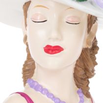 Article Vase décoratif représentant une femme avec un chapeau et des fleurs, pour l'intérieur et l'extérieur, 20 cm.