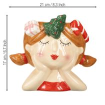 Article Tête de plante en céramique fille jardinière décorative Noël H17cm