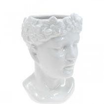 Vase à fleurs tête de plante buste femme en céramique blanche H19cm
