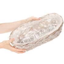 Article Panier décoratif ovale en osier blanc avec doublure en plastique 37 cm