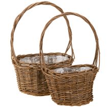 Article Panier à plantes avec anse ovale en osier marron 28/24 cm lot de 2