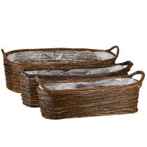 Article Panier à plantes avec poignées, ovale marron 57/50/42 cm, lot de 3
