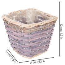 Article Set de 4 cache-pots carrés en bois avec doublure plastique 14cm
