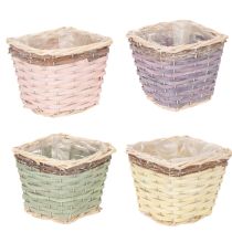 Article Set de 4 cache-pots carrés en bois avec doublure plastique 14cm