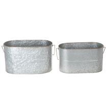 Article Lot de 2 jardinières en métal avec poignées, coloris argent et brun, H22/20cm, L42/40cm