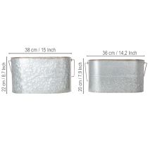 Article Lot de 2 jardinières en métal avec poignées, coloris argent et brun, H22/20cm, L42/40cm