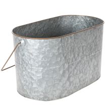 Article Lot de 2 jardinières en métal avec poignées, coloris argent et brun, H22/20cm, L42/40cm