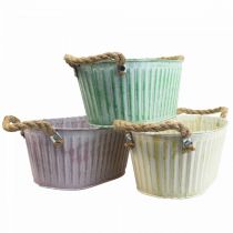 Bol pour plantes pot ovale avec anse jaune/vert/rose 27cm 3pcs