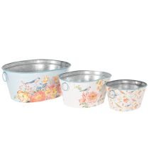 Article Pots de fleurs, printemps, jardinières pour fleurs/oiseaux, récipient ovale en métal L39/31/24,5 cm, lot de 3