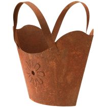 Article Sac de jardinière en métal, pot décoratif, finition rouille avec poignées, H37cm