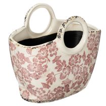 Article Pot décoratif avec anse, motif floral, 21 cm