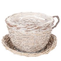 Article Tasse décorative en osier blanc-gris avec soucoupe 34 cm