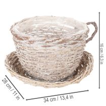 Article Tasse décorative en osier blanc-gris avec soucoupe 34 cm