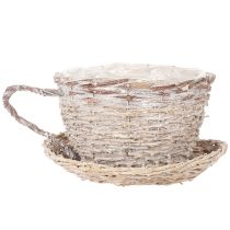 Article Tasse décorative en osier blanc-gris avec soucoupe 34 cm