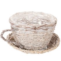 Article Tasse décorative en osier blanc-gris avec soucoupe 34 cm