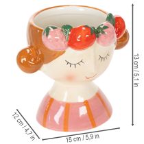 Article Visage de fillette dans un pot de fleurs avec des fraisiers endormis, décoration pour salon, printemps, 13 cm