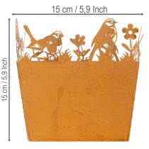 Article Pot de fleurs en métal avec oiseaux, jardinière, printemps, finition rouille, hauteur 15,5 cm