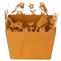 Article Pot de fleurs en métal avec oiseaux, jardinière, printemps, finition rouille, hauteur 15,5 cm