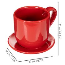 Article Tasse décorative rouge avec soucoupe intégrée en céramique 17 cm