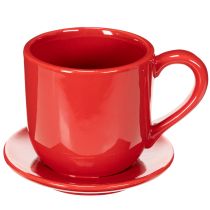 Article Tasse décorative rouge avec soucoupe intégrée en céramique 17 cm