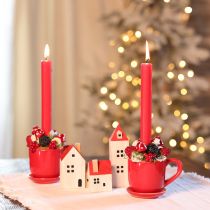 Article Tasse décorative rouge avec soucoupe intégrée en céramique 17 cm