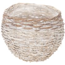Article Korb en osier rond blanc avec film plastique intégré 23 cm pour décoration et plantation