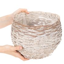 Article Décoratif panier rond en osier blanc 23 cm avec doublure plastique intégré