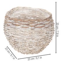 Article Décoratif panier rond en osier blanc 23 cm avec doublure plastique intégré