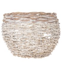 Article Décoratif panier rond en osier blanc 23 cm avec doublure plastique intégré