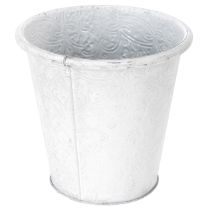 Article Pot de fleurs orné, cache-pot, récipient en métal, blanc, Ø 15,5 cm, H 14,5 cm