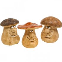 Champignon décoratif en céramique avec figure marron H12cm 3pcs