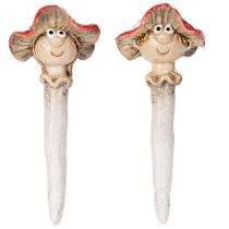 Article Set de 2 figurines décoratives champignon rouge fille et garçon en céramique 13 cm