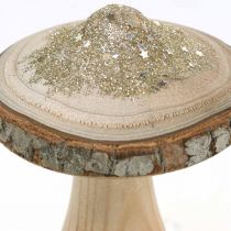 Article Champignon en bois écorce et paillettes déco champignons bois H8.5cm 4pcs