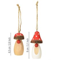 Article Champignon à suspendre en bois blanc, marron assorti 6,5/8cm 8 pcs