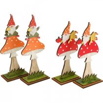 Article Amanite mouche pour l'automne, décoration bois, gnome sur champignon orange / rouge H21 / 19,5cm 4pcs