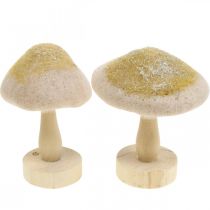 Article Déco champignon bois, feutre à paillettes décoration de table Avent H11cm 4pcs