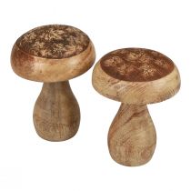 Article Champignons en bois champignons décoratifs bois naturel décoration d&#39;automne Ø10cm H12cm 2pcs