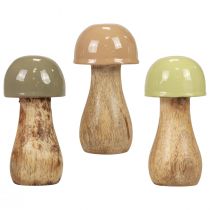 Article Champignons en bois champignons décoratifs bois beige, vert Ø5cm H10,5cm 6pcs