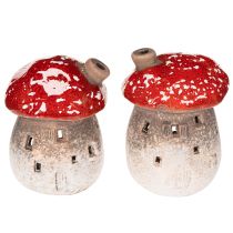 Article Figurine décorative de maison champignon avec phare et amanite tue-mouches, 10 cm, lot de 2