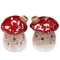Article Décoration de maison champignon, amanite tue-mouches miniature de 6 cm, 2 pièces