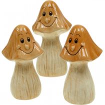 Article Champignons décoratifs en céramique figurines de décoration d&#39;automne marron Ø6cm H10,5cm 3 pièces