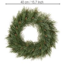 Article Couronne artificielle en branches de pin avec pommes de pin 40 cm